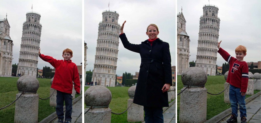 Holding up the leaning tower of pisa, red haired boys, 