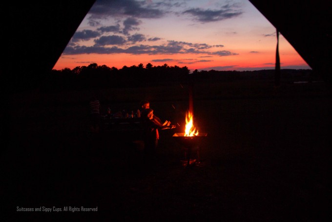 sunset and campfire on the farm