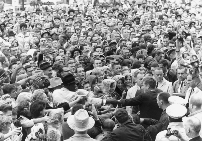 the crowd outside the hotel texas meeting kennedy