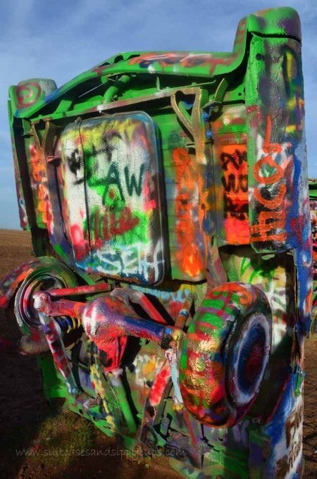 underside of a car at cadillac ranch