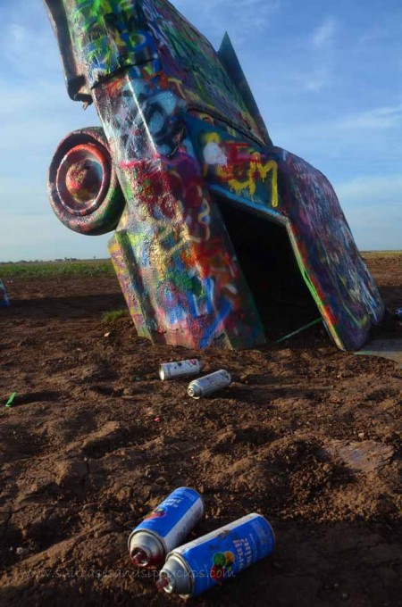 empty spray paint cans at cadillac ranch