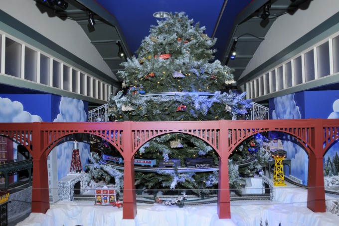 Trains with Christmas tree