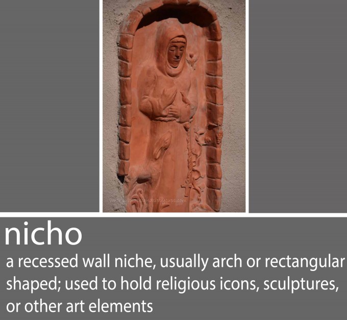 a recessed wall nich, usually arch or rectangular shaped used to hold religious icons, sculptures or other art elements