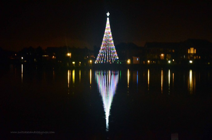 lighted christmas tree across the ocean