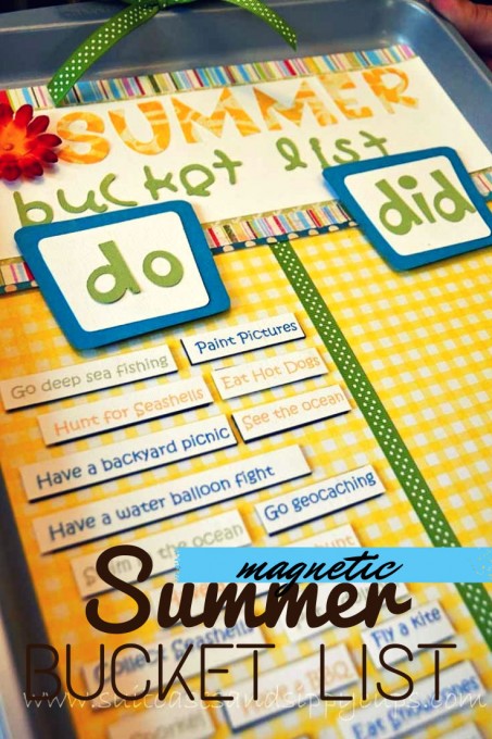 magnetic summer bucket list cookie sheet