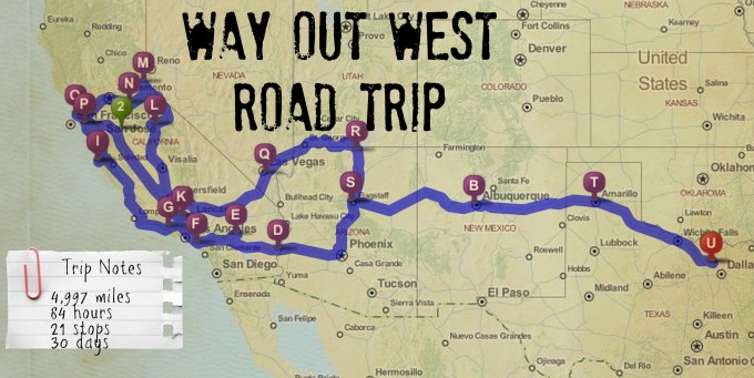 Way out West Map Itinerary