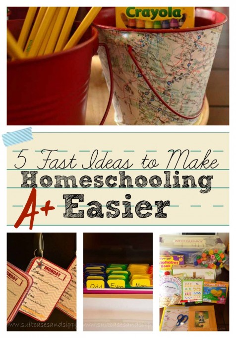 Five Ideas for Making Homeschooling Easier~Including Workboxes, Busy Boxes for Preschoolers, Chore Packs, Organizing Supples, and a Memory Work System