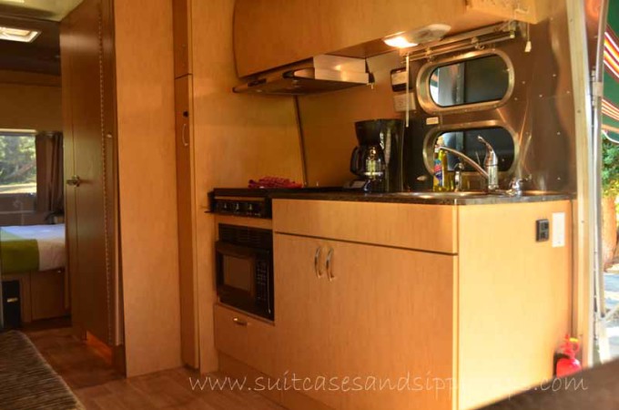 kitchen inside airstream trailer