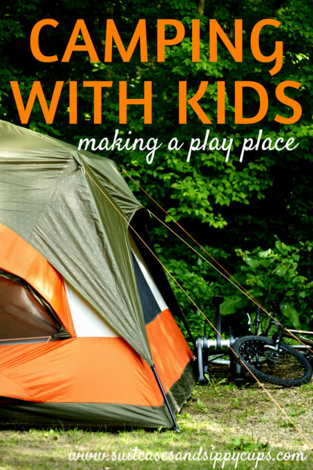 Camping with kids making a play place