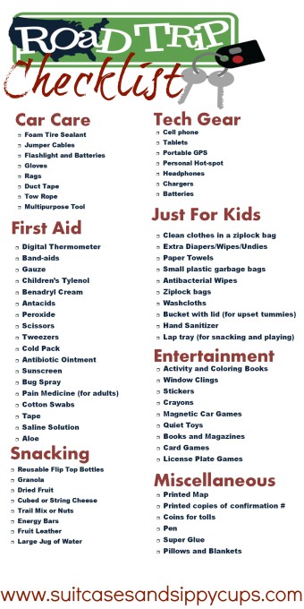 road trip packing with kids checklist